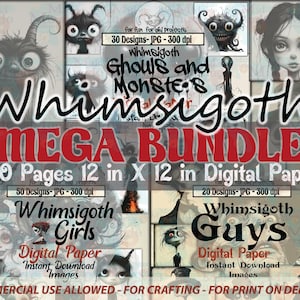 Whimsigoths digital paper mega bundle set of 100 digitally downloadable JPG images 300 dpi for Halloween Ghouls and Monsters, Girls and Guys