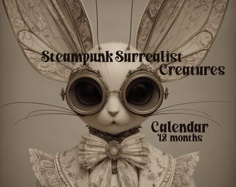 Calendario da parete Steampunk Surrealista Creature 2027, illustrazioni di animali surreali