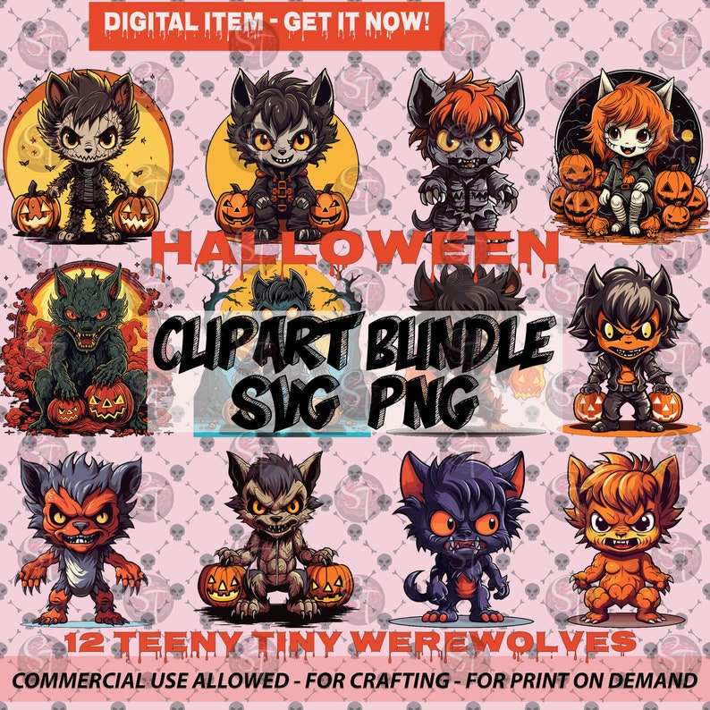 Teeny Tiny Werewolves Svg Clipart Bundle Png Downloadable Digital Art ...