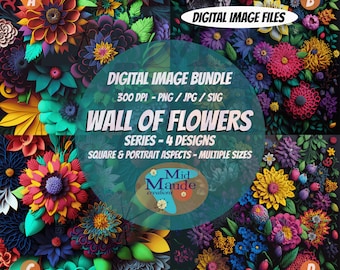 Wall of Flowers Series Set of 4 digital download pics printable Floral Art rich multicolor images| for Home & Office Decorating DIY Projects
