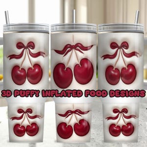 Emballages de gobelets fendus de 40 oz avec des motifs culinaires, images 3D gonflées sans couture pour les gourmands, hamburgers cake pops cerises beignets boules de gomme sushi