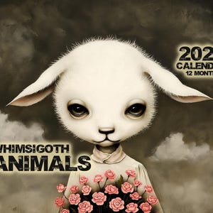 2026 wall calendar Whimsigoth Animals | fun whimsical zoo babies, art for eclectic people, white elephant, new years gift, stocking stuffer