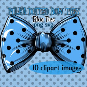 Ensemble de cliparts bleus noeuds papillon à pois, lot de 10 motifs colorés aux formats PNG et SVG | Téléchargements numériques pour une impression DIY instantanée