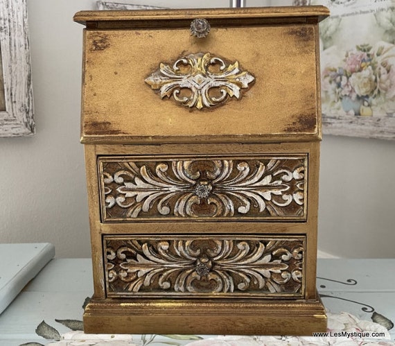 French Country Cabinet Drop Leaf Jewelry Box Stor… - image 1
