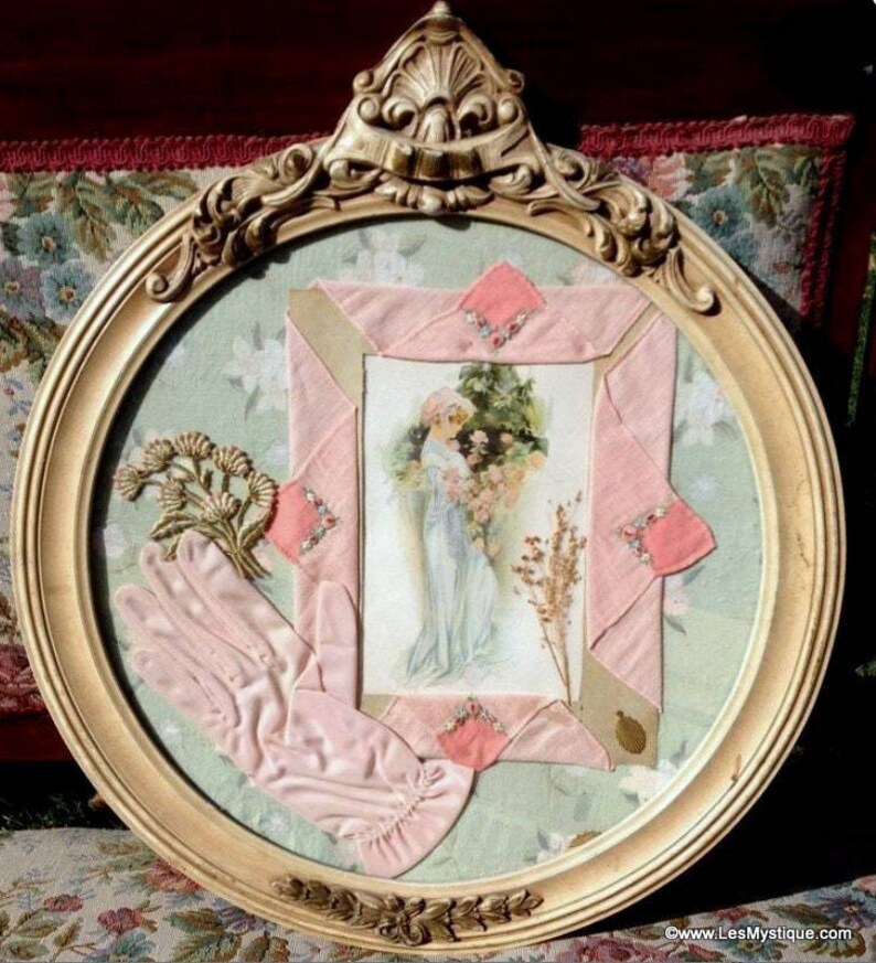 Vintage French Country Art Assemblage Round Antique Wood Frame Etsy