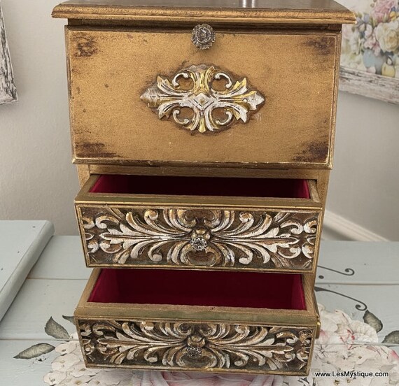 French Country Cabinet Drop Leaf Jewelry Box Stor… - image 3
