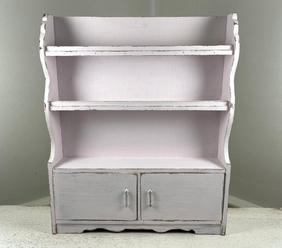 Vintage Distressed Blush Pink 2 Door 3 Shelf French Farmhouse
