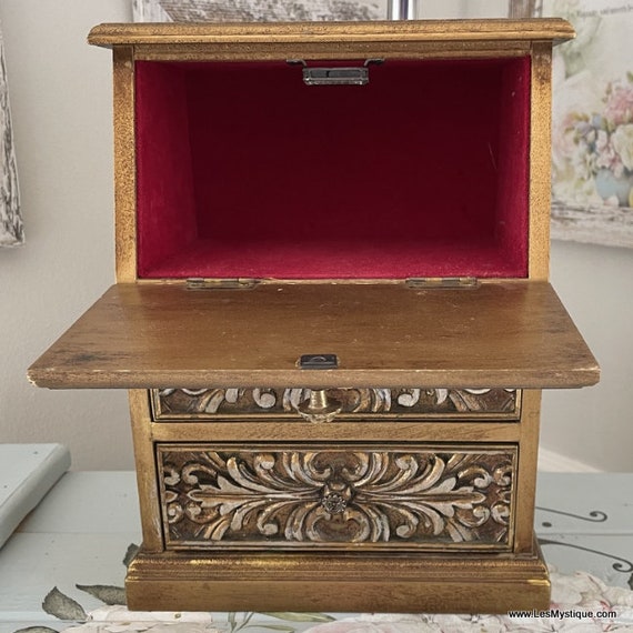 French Country Cabinet Drop Leaf Jewelry Box Stor… - image 6