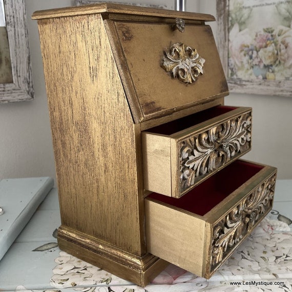 French Country Cabinet Drop Leaf Jewelry Box Stor… - image 4