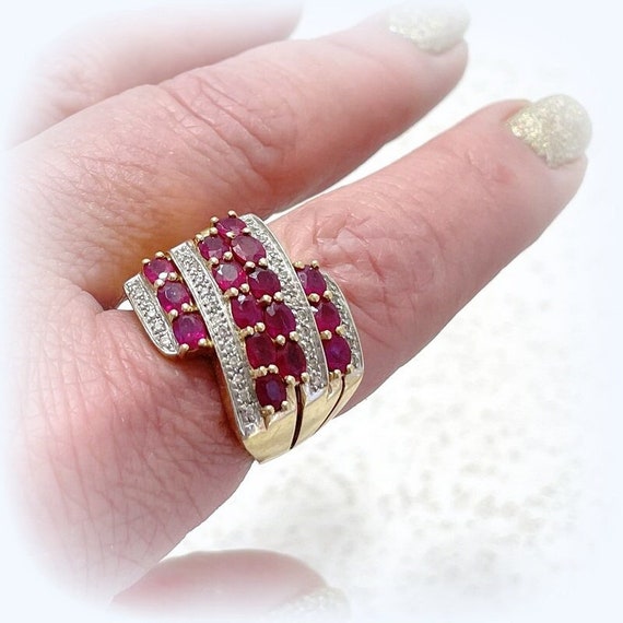 Vintage LeVian 14k Gold Ruby Ring, 3ct 14k Statem… - image 4