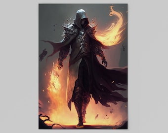 Fire Mage Digital Art Print in Charcoal style