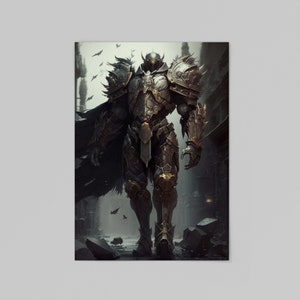Gold Paladin Digital Art Print in Charcoal style