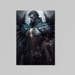 Dark Paladin Digital Art Print in Charcoal style