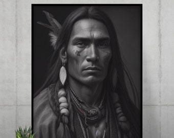 Cherokee Man Digital Art Print in Charcoal Style