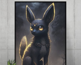 Umbreon Digital Art Print in Realistic Style