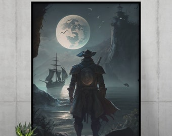 Pirate Digital Art Print in Gothic Style