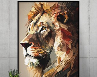 Lion Digital Art Print in Geometric Style