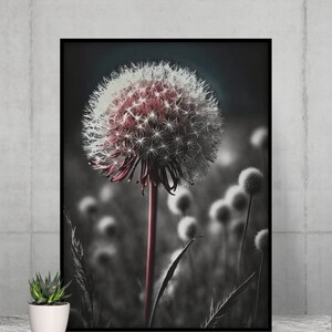 Dandelion Digital Art Print in Charcoal Style