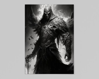 Death Mage Digital Art Print in Charcoal style