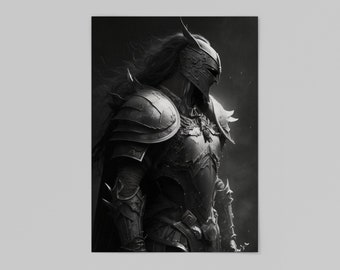 Majestic Knight Digital Art Print in Charcoal style