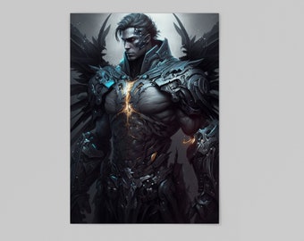 Dark Paladin Digital Art Print in Charcoal style