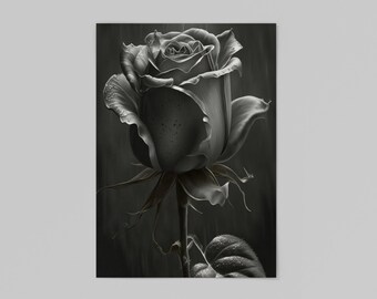 Green Rose Digital Art Print in Charcoal style