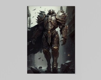 Gold Paladin Digital Art Print in Charcoal style