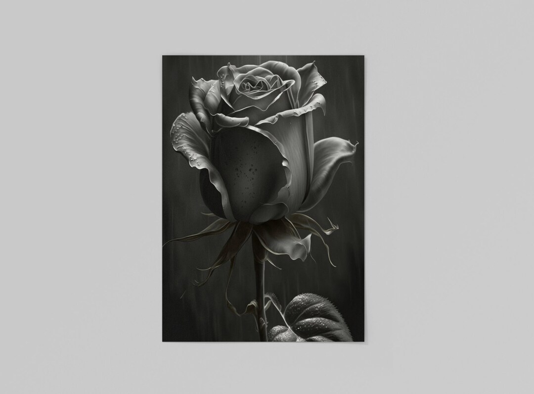 Greem Rose Print Green Rose Digital Art Print in Charcoal Style - Etsy