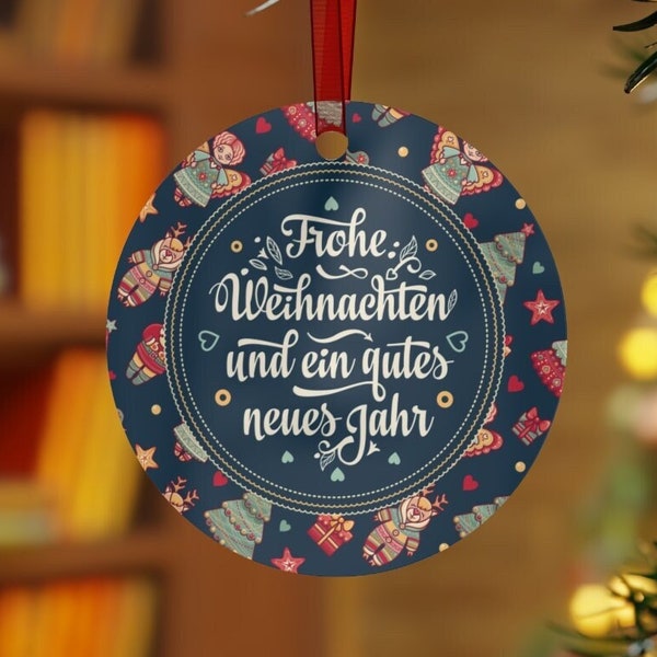 German Language Metal Christmas Tree Ornament, Fröhliche Weihnachten, Weihnachtsschmuck, Tree Decoration, Foreign Language, Teacher Gift