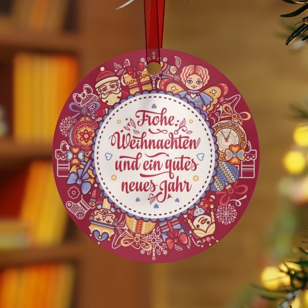 German Language Metal Christmas Tree Ornament, Fröhliche Weihnachten, Weihnachtsschmuck, Tree Decoration, Foreign Language, Teacher Gift