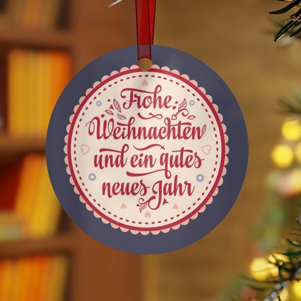 German Language Metal Christmas Tree Ornament, Fröhliche Weihnachten, Weihnachtsschmuck, Tree Decoration, Foreign Language, Teacher Gift