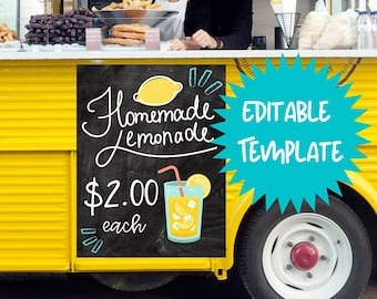 Lemonade Stand Template, Farmers Market Booth Signage, Small Business, Food Truck, Kids Lemonade, DIY Lemonade Stand Decor, Chalkboard Sign