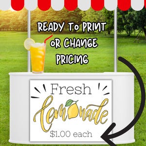Printable Lemonade Stand Sign, DIY Kid Lemonade Stand, Mobile Bar Cart Farmers Market Booth Sign, Editable Template, Farmhouse Lemonade Sign