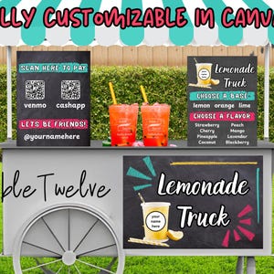 Lemonade Business Sign Bundle, Mobile Lemonade Cart Food Truck, Street Festival Fair Tent Booth Display Signs, Editable Canva Template PDF