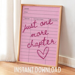 Just One More Chapter Printable Wall Art | Vintage Library Card Digital Download | Cozy Reading Nook Decor | Book Lover Gifts Librariancore