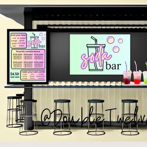 ダーティーソーダバーの移動式カート看板、ドリンクビジネスディスプレイメニュー、編集可能なCanvaテンプレート、ポップアップイベントベンダーブースファーマーズマーケットフードトラック