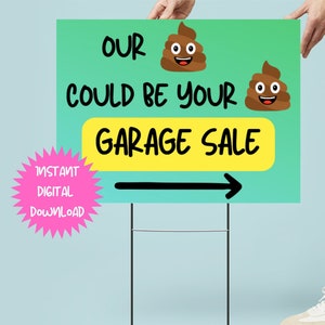Funny Garage Sale Sign, Printable Yard Sale Banner, Community Garage ...
