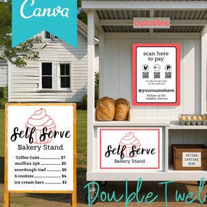 Self Serve Bakery Stand Schilder, Home Micro Bakery Menü Preise, Farmstand Template Bundle, Bauernmarktstand, Hersteller Handwerk Fair Display
