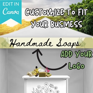 Handmade Soaps Tent Banner Sign, Craft Fair Farmers Market Booth Display, Street Festival Fair Tent Trade Show, Editable Canva Template PDF