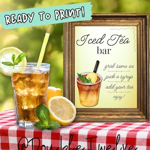 Iced Tea Bar Station Schild, Sommerparty Event Trinktafel, Süßer Tee, Hochzeit Erfrischungstisch, bereit zum sofortigen digitalen Download PDF