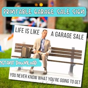 Funny Forrest Gump Garage Sale Sign, DIY Printable Yard Sale Signs, Moving Estate Sale, Multi Family Garage Sale Yard Sign, PNG PDF Download