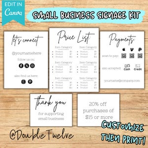 Small Business Signs Bundle, Instant Editable Canva Template, Flea Market Craft Fair Farmers Market Vendor Booth Display Table Signage Kit