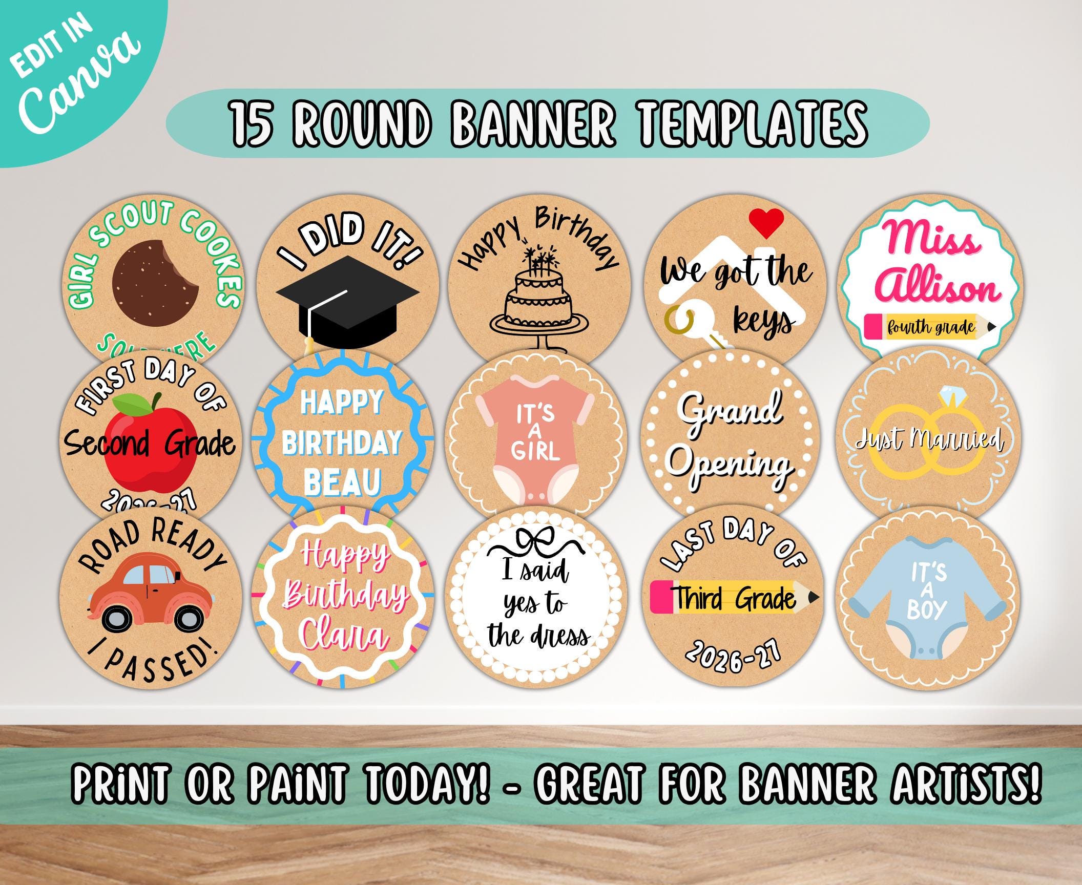Round Banner Canva Template Bundle – 15 Circle Signs for Banner Artists ...