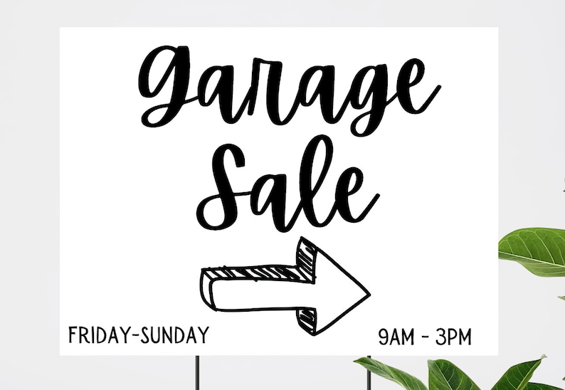 Printable Garage Sale Sign, Yard Sale Poster, Black and White Garage