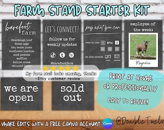 Paquete de letreros para puestos de venta de productos agrícolas, plantilla editable de Canva, plantillas de precios para menús de puestos agrícolas, kit de inicio para puestos de venta de productos agrícolas, imprimibles para negocios de panadería casera