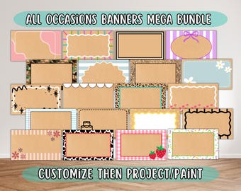 Banner Borders Mega Bundle | Fabric or Paper Banner Canva Templates, Party Borders and Frames, Digital Banner Mockups for Artists