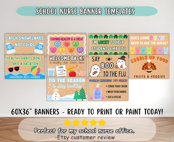 Project & Paint School Nurse Banners, Editable Canva Health Posters, Bulletin Board Signs, Nurse Office Door Decor, Banner Artist Bundle