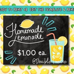 Printable Lemonade Stand Yard Sign, Cute Kids Lemonade Stand DIY, Summer Activities for Kids, Custom Lemonade Stand Signs, Farmers Market