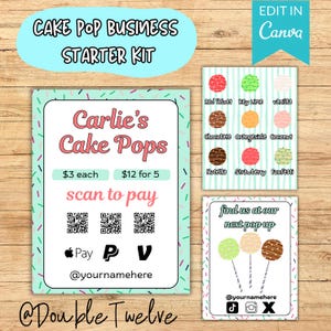 Cake Pop Cupcake Cookie Business Signs, Editable Canva Template, Instant Download, Vendor Pop Up Farmers Market Booth Display Mobile Cart