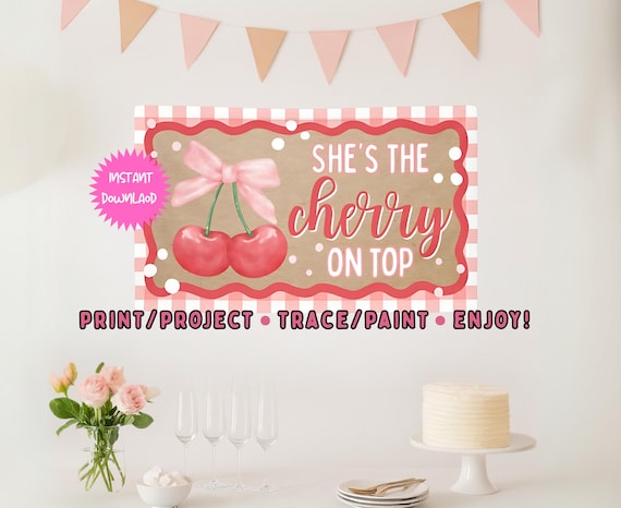 cherryオーダーページ Cherry on Top Banner Template, Girl Baby Shower/birthday Cherries